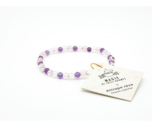Jolis Baumes -- Bracelet attrape rêve améthyste, cristal et quartz